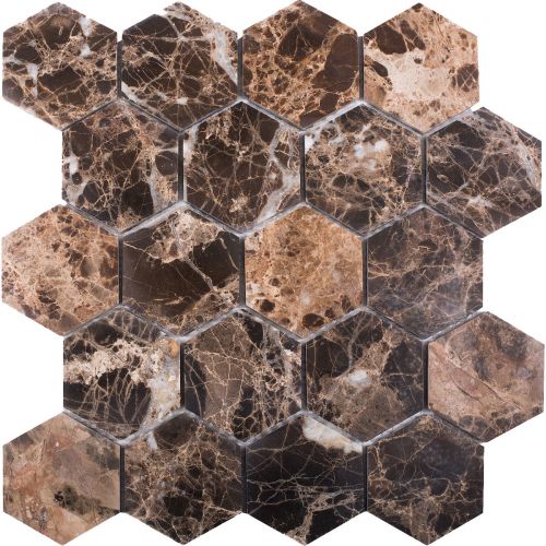  Hex Hexagon Dark Emperador Polished 63x63 мозаика от STAR MOSAIC
