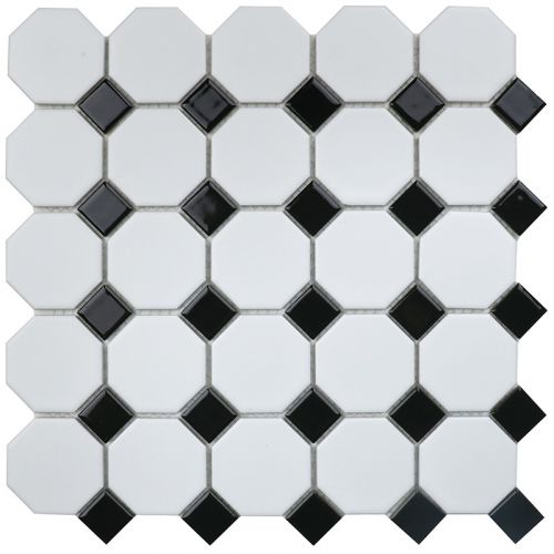 156 Geometry Octagon Small White/Black Matt 29.5x29.5 мозаика от STAR MOSAIC